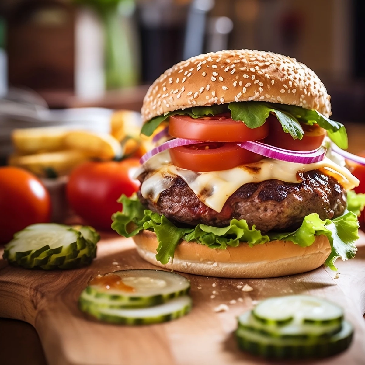 Ein leckerer Hamburger mit allem was dazu gehört